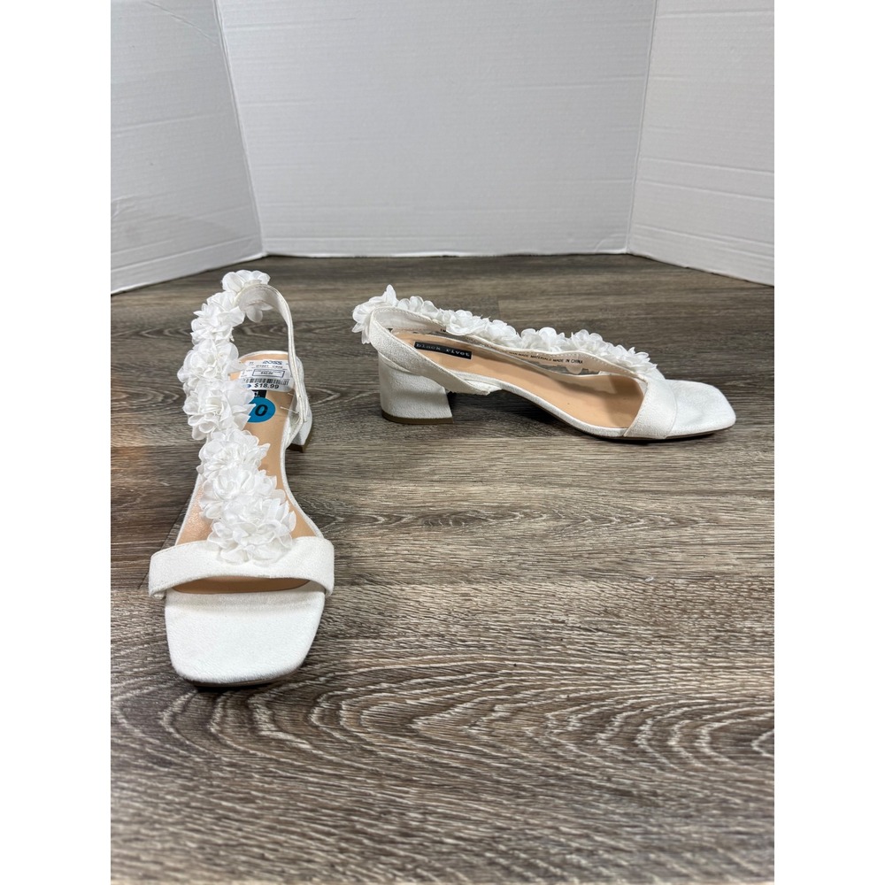 Black Rivet Emilia White Floral T-Strap Block Heel Sandals Square Toe Womens 10M
